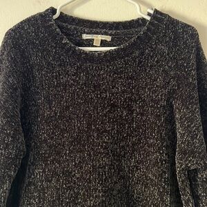 Seven 7 Chenille Knit Crewneck Pullover Black Sweater Size Small